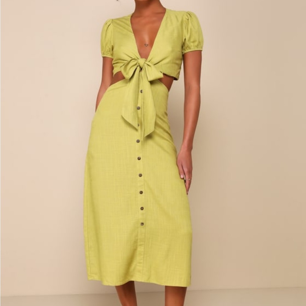 Lulu’s tie-front linen midi dress NWT
